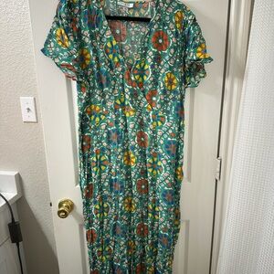 RHODE Green Floral Medallion Wrap Maxi Dress